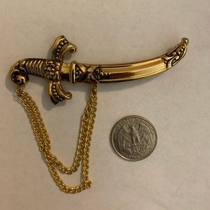 Vintage antique sword brooch gold tone